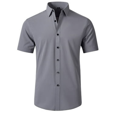 FINALGANG New Shirt For Men Solid Color Short Sleeve Turndown Collar Buttons Down Business Formal Shirts Wrinkle-Free Top Durable Clothes