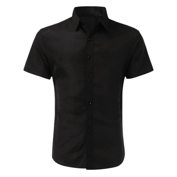 FINALGANG New Shirt For Men Solid Color Short Sleeve Turndown Collar Buttons Down Business Shirts Slim Fit Casual Top Comfort Clothes