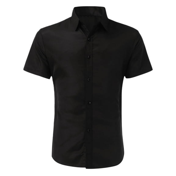 FINALGANG New Shirt For Men Solid Color Short Sleeve Turndown Collar Buttons Down Business Shirts Slim Fit Casual Top Comfort Clothes
