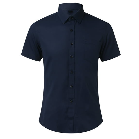 FINALGANG New Shirt For Men Solid Color Short Sleeve Turndown Collar Buttons Down Casual Shirts Slim Fit Top With Pocket Durable Clothes