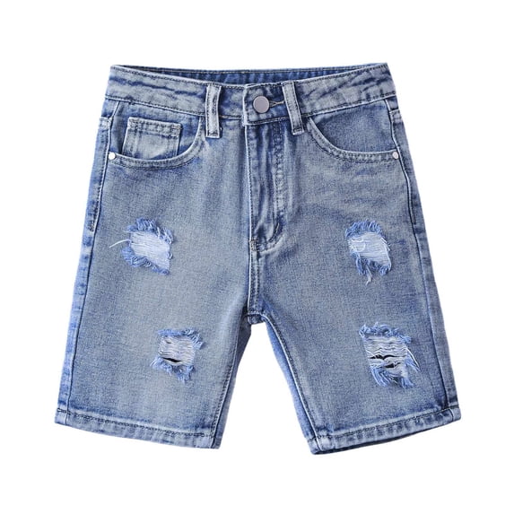 FINALGANG New Shorts For Boy Distressed Cotton Button Down Ripped Jeans Stretchy Denim Shorts With Pockets Durable Skin Friendly Fabric For Kid