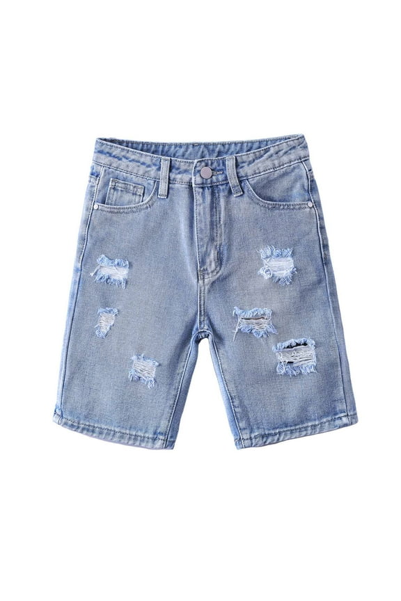 New Shorts For Boy Distressed Cotton Button Down Ripped Jeans Stretchy Denim Shorts With Pockets Durable Skin Friendly Fabric For Kid