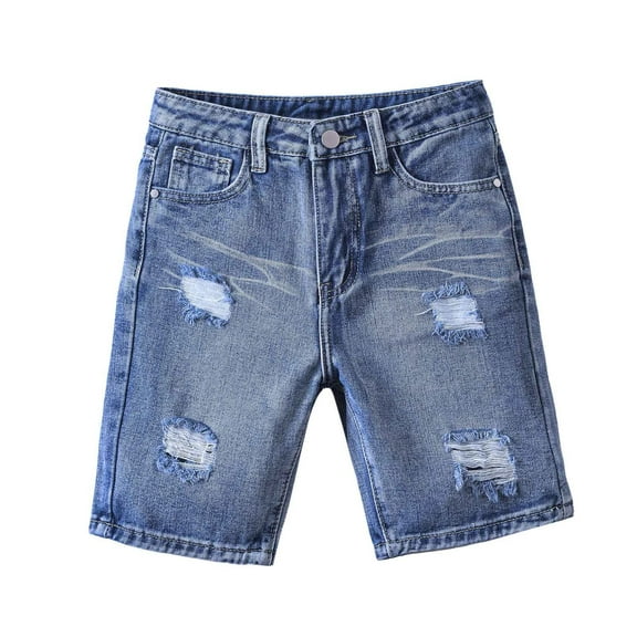 FINALGANG New Shorts For Boy Distressed Cotton Button Down Ripped Jeans Stretchy Denim Shorts With Pockets Relaxed Fit Soft Daily Wear