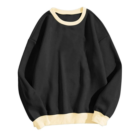 FINALGANG New Sweatshirts For Women Solid Color Patchwork Long Sleeve O-Neck Drop Shoulder Pullover Adult Durable Sunsuit Clothes