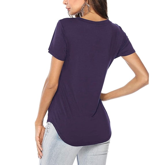 FINALGANG New T-Shirt For Women Solid Color V-Neck Short Sleeve Hollow Out Curved Hem Tshirts Adult Durable Sunsuit Clothes