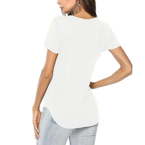 FINALGANG New T-Shirt For Women Solid Color V-Neck Short Sleeve Hollow Out Curved Hem Tshirts Skin Friendly Relaxed Fit Activewear