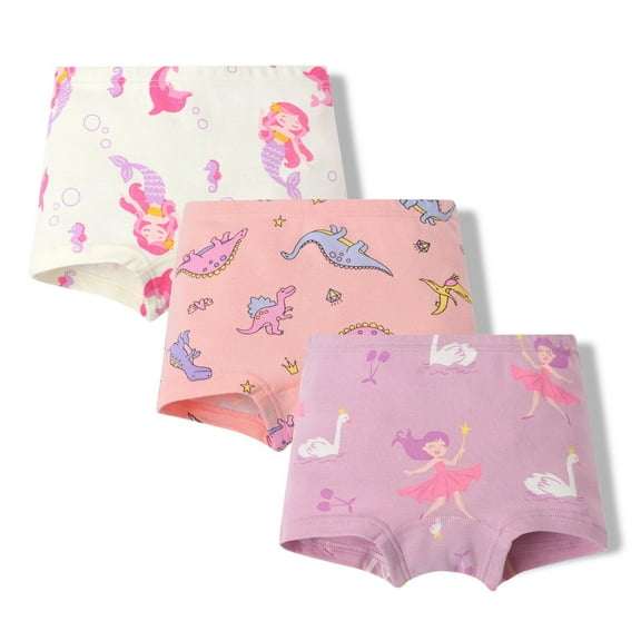 FINALGANG New Underwear For Girl 3 Pack Cartoon Girl Dinosaur Print Lovely Multipack Boxer Briefs Stretch Moisture-Wicking Wear
