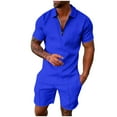 thumbnail image 1 of FINALGANG Simple Outfits For Men 3D Print Short Sleeve Turndown Collar 1/4 Zipper Polo Shirt Shorts Stylish Set Design Durable Soft Fabric, 1 of 6