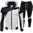 thumbnail image 1 of FINALGANG Simple Outfits For Men Solid Color Patchwork Hooded Long Sleeve Drawstring Full Zip Hoodie Sweatpants With Pockets Two Piece Athletic Sets Leisure Breathable Daily Wear, 1 of 2