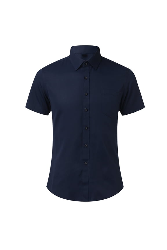 Simple Shirt For Men Solid Color Short Sleeve Turndown Collar Buttons Down Casual Shirts Slim Fit Top With Pocket Relaxed Fit Activewear