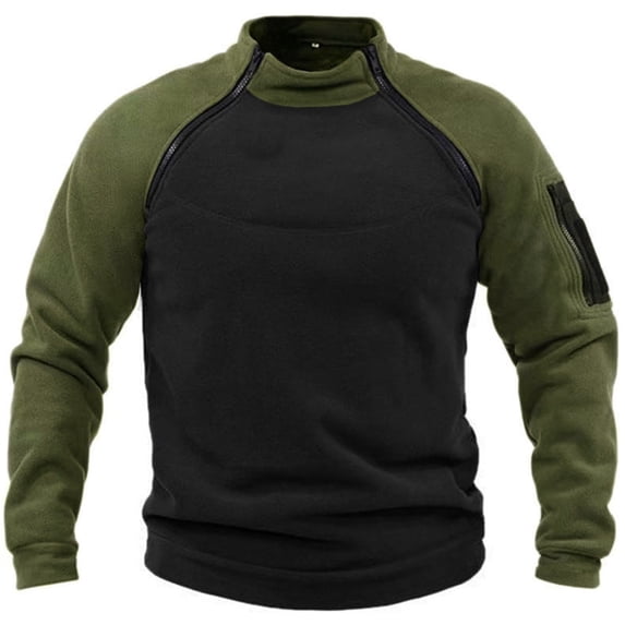 FINALGANG Simple Sweatshirts For Men Solid Color Patchwork Stand Collar Long Sleeve Pullover Outdoor Tactical Top With Zippers Skin Friendly Relaxed Fit Activewear
