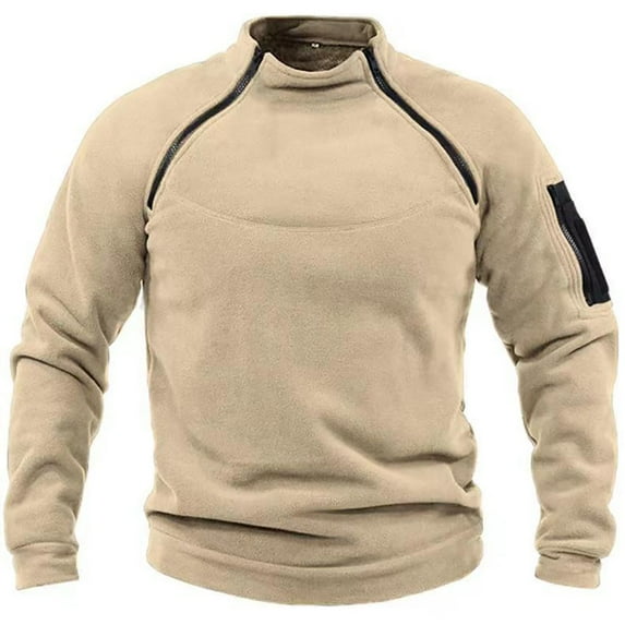 FINALGANG Simple Sweatshirts For Men Solid Color Patchwork Stand Collar Long Sleeve Pullover Outdoor Tactical Warm Top With Zippers Design Durable Soft Fabric