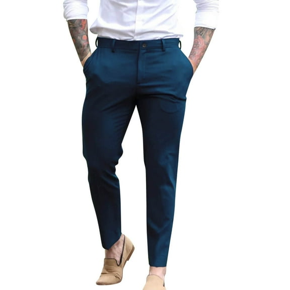 FINALGANG Simple Trousers For Men Solid Color Slim Fit Suit Pants Stretch Sweatpants With Pockets Suitable For Various Occasions