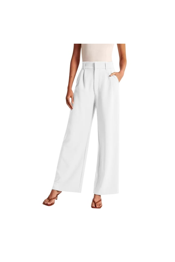 Simple Trousers For Women Solid Color Wide Leg Drape Commuter Suit Pants Slim Fit High Waist Baggy Bottom With Pockets Design Durable Fabric For Adult