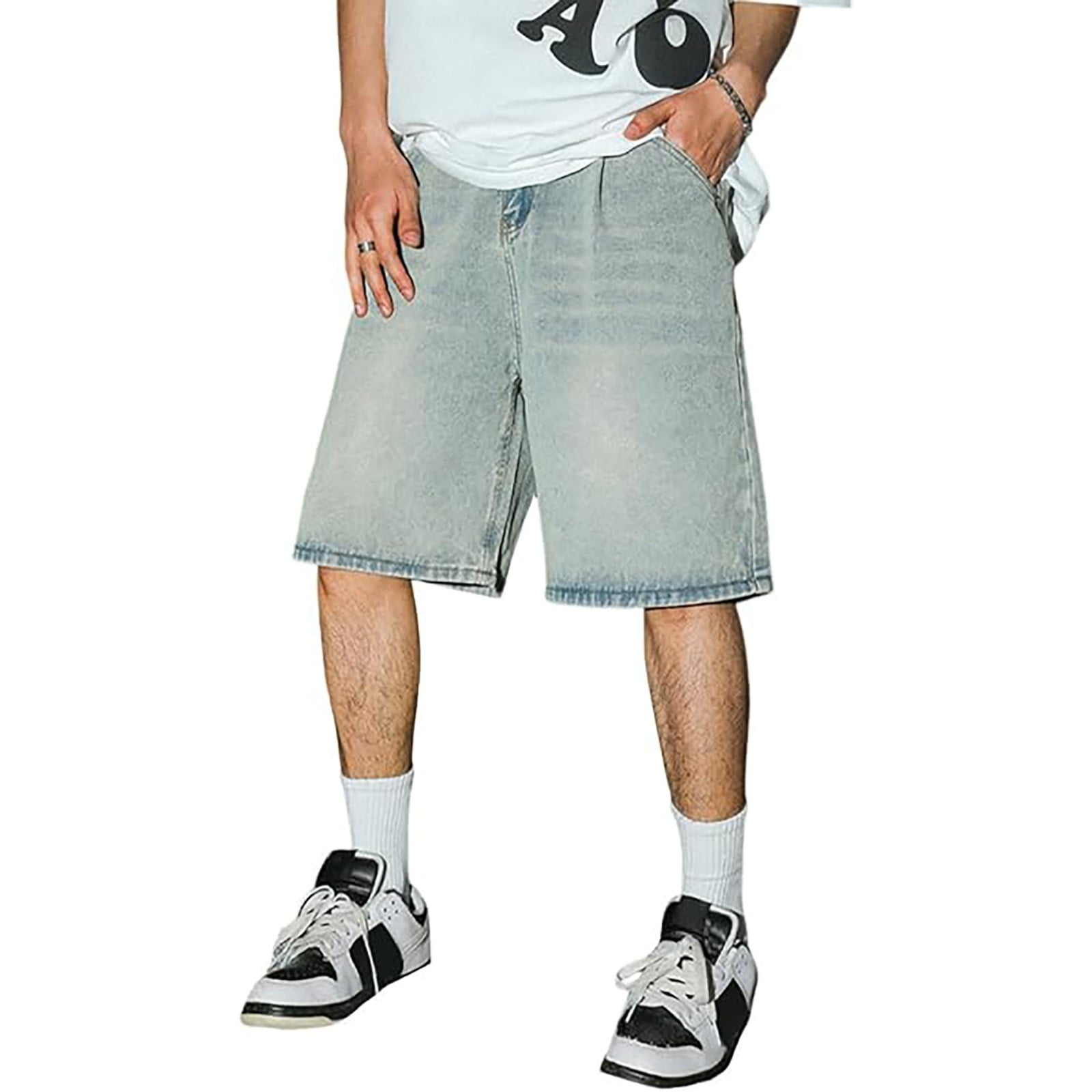FINALGANG Summer Shorts For Men Solid Color Loose Fit Denim Shorts