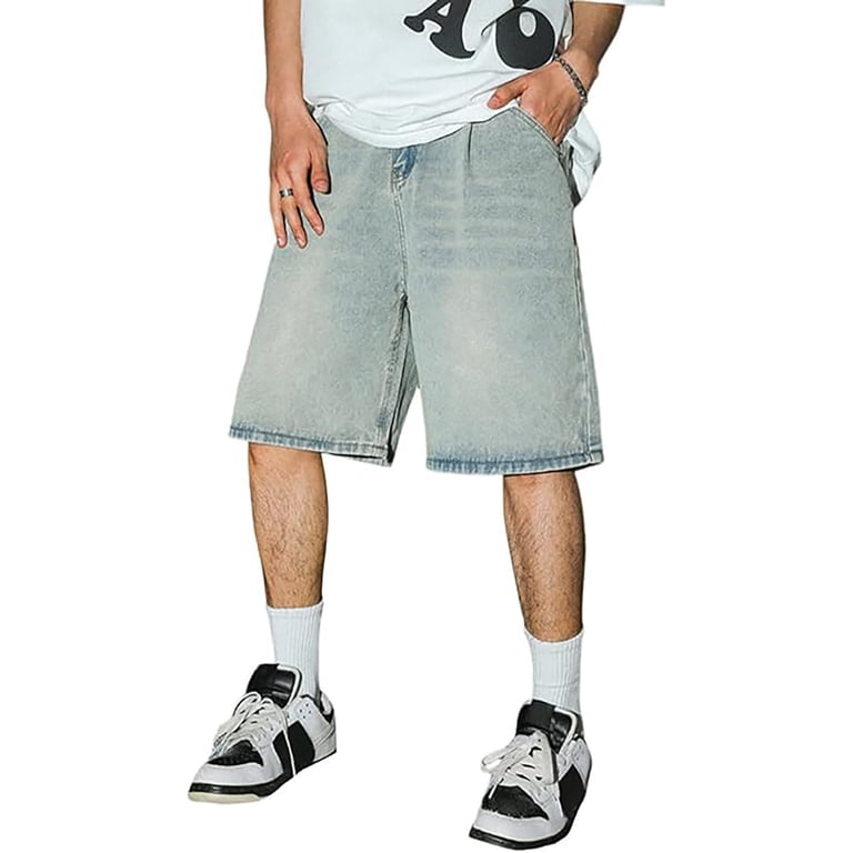 FINALGANG Summer Shorts For Men Solid Color Loose Fit Denim Shorts