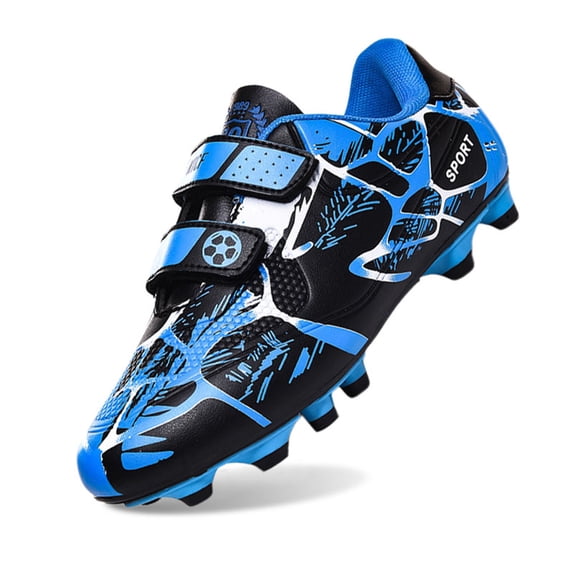 FINALGANG Summer Sneakers For Boy Print Hook And Loop Leather Soccer Shoes Non Training Cleats With Easy-Clean Modern Design