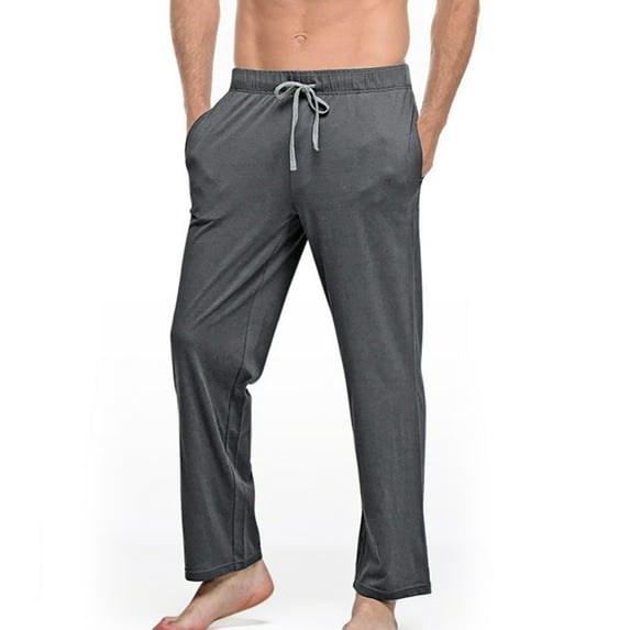 FINALGANG Summer Trousers For Men Solid Color Comfort Straight Leg Pajamas Drawstring Sweatpants With Pockets Design Durable Skin Friendly Fabric For Adult