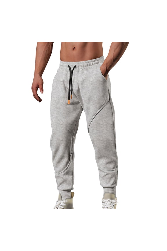 Summer Trousers For Men Solid Color Patchwork Slim Fit Drawstring Pants Ankle-Tied Sweatpants With Pockets Design Durable Skin Friendly Fabric For Adult