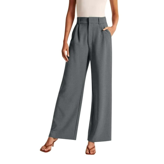 FINALGANG Summer Trousers For Women Solid Color Wide Leg Drape Commuter Suit Pants Slim Fit High Waist Baggy Bottom With Pockets Design Durable Fabric For Adult