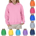 thumbnail image 1 of FINALGANG Girls Solid Color Long Sleeve Pullover Hoodie Regular Fit Loose Basic Casual Sweatshirt Top For Kids Teenagers Classic Top Pink 12-13 Years, 1 of 4
