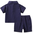 thumbnail image 1 of FINALGANG Toddler Boys Girls Solid Color Letter Print Polo Shirt Set Short Sleeve Button Down Casual Top Loose Fit Shorts Two Piece Outfit For Summer Daily Wear Trendy Outfit, 1 of 8