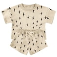 thumbnail image 1 of FINALGANG Toddler Boys Girls Two Piece Outfit Lightning Bolt Print Short Sleeve Crewneck T Shirt Drawstring Shorts Set Casual Summer Clothes Khaki 7-8 Years, 1 of 3