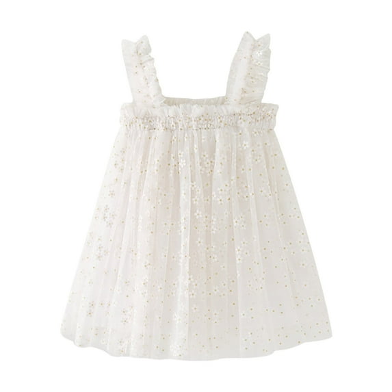 FINALGANG Toddler Girl Floral Print Tulle Dress Ruffle Strap Flowy A Line Casual Sundress For Summer Beach Daily Wear Versatile Dress