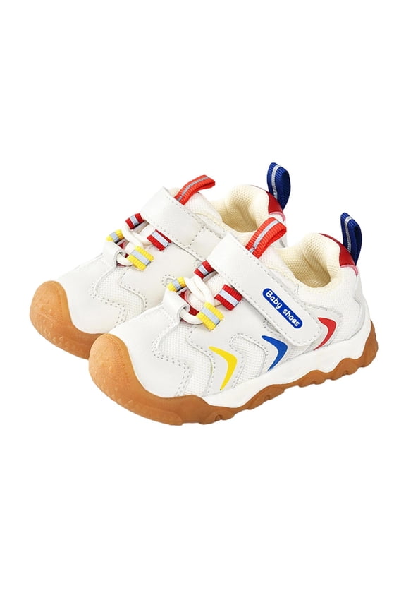 Toddler Kids Boys Girls Hook And Loop Color Block Mesh Walking Shoes Anti Collision Toe Grippy Sole Breathable Casual First Walk Sneakers Casual Shoes 18-21 Months