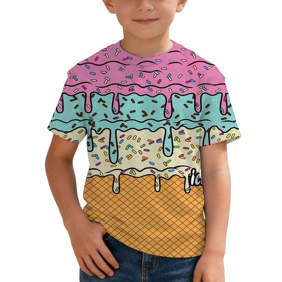 FINALGANG Toddler Kids Boys Girls T-Shirt Tops Ice Cream Print Short Sleeve Tee Shirts Summer Crewneck T Shirts Soft Fashion Basic Tshirt Tops 5-6 Years