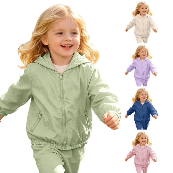 FINALGANG Toddlers Boys Girls Hooded Collar Solid Foldable Zip Up Jacket Outdoor Travel Regular Fit Long Sleeve Zipper Pocket Windbreaker With Storage Bag For Kids Leisure Coat 8-9 Years