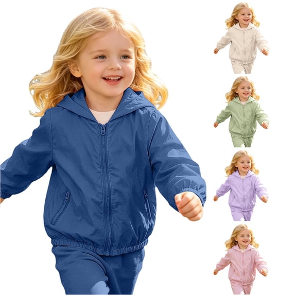 FINALGANG Toddlers Boys Girls Hooded Collar Solid Foldable Zip Up Jacket Outdoor Travel Regular Fit Long Sleeve Zipper Pocket Windbreaker With Storage Bag For Kids Classic Coat 3-4 Years