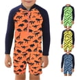 thumbnail image 1 of FINALGANG Toddlers Boys Zip Front Half High Neck Long Sleeve Dinosaur Print One Piece Quick Dry Regular Fit Jumpsuit Swim Suit For Kids Summer Beach Comfort Swimwear 7-8Y/16, 1 of 4