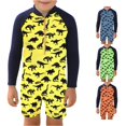 thumbnail image 1 of FINALGANG Toddlers Boys Zip Front Half High Neck Long Sleeve Dinosaur Print One Piece Quick Dry Regular Fit Jumpsuit Swim Suit For Kids Summer Beach Soft Swimwear 4-5Y/10, 1 of 4