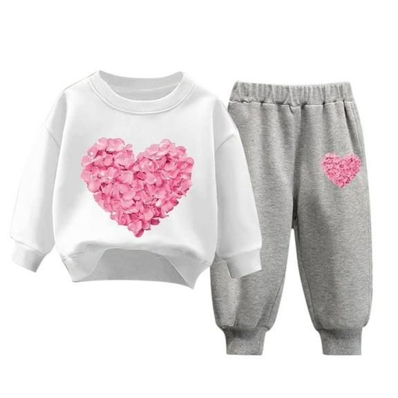 FINALGANG Valentine's Day Boys Kids Heart Prints Tracksuit Long Sleeve Crewneck Relaxed Fit Pullover Elastic Waisted Joggers For Daily Outdoor Wear Cozy Outfit