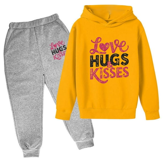 FINALGANG Valentine's Day Boys Kids Letter Prints Tracksuit Long Sleeve Loose Fit Hooded Pullover Elastic Waisted Joggers For Casual Outdoor Activities Styliah Outfit