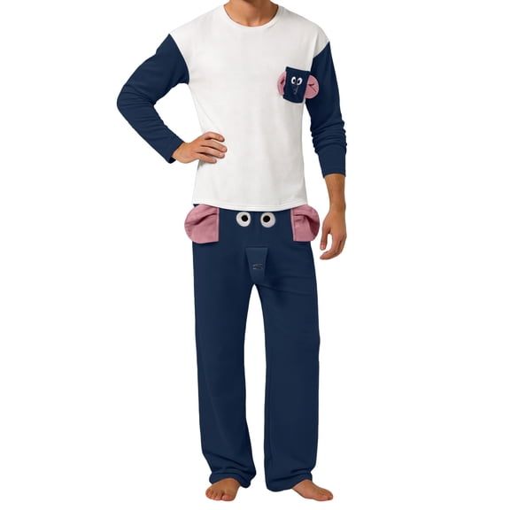 FINALGANG Valentine's Day Men's Funny 2 Piece Pajama Set Long Sleeve Crewneck Loose Fit Top Elastic Waisted Pants Loungewear Outfit For Holiday Home Relaxation Soft Pjs