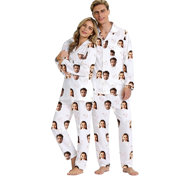 FINALGANG Valentine's Day Unisex 2 Piece Pajama Set DIY Prints Long Sleeve Lapel Button Front Top Elastic Waisted Pants Loungewear Outfit For Holiday Home Relaxation Stylish Pjs