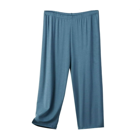 FINALGANG Women Breathable Trousers Solid Color Elastic Waistband High Waist Pants Plus Size Calf Length Pajamas Suitable For Travel Workout Office Home