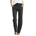 thumbnail image 1 of FINALGANG Women Casual Pants Solid Color Elastic High Waist Drawstring Straight Wide Leg Trouser With Pockets Woman Trendy Birthday Wedding Weekend Pants,Black,L, 1 of 3