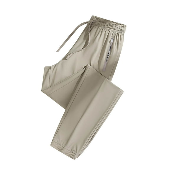 FINALGANG Women Casual Pants Solid Color Elastic Waist Drawstring Straight Wide Leg Trousers With Pockets Woman Trendy Holiday Festival Party Pants,Khaki,M