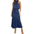 thumbnail image 1 of FINALGANG Women Elegant Dress Solid Color Halter Neck Sleeveless Dresses Party Evening Long Dress Skin Friendly Relaxed Fit Activewear, 1 of 8