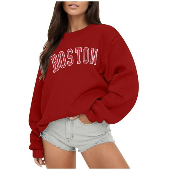 FINALGANG Women Elegant Sweatshirts Letter Print Long Sleeve O-Neck Oversized Outdoor Top Casual Pullover Leisure Breathable Daily Wear