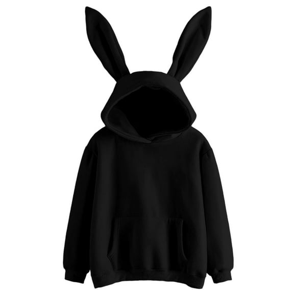 FINALGANG Women Elegant Sweatshirts Solid Color Long Sleeve Loose Fit Rabbit Hoodie With Pocket Skin Friendly Relaxed Fit Activewear