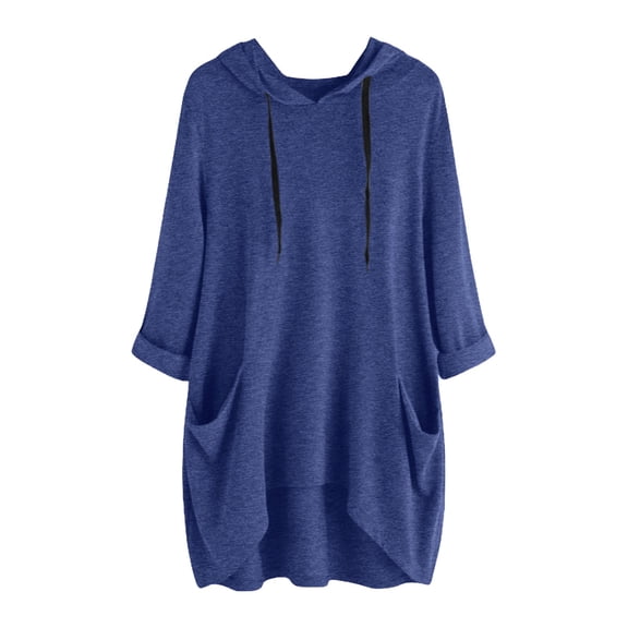 FINALGANG Women Elegant Sweatshirts Solid Color Long Sleeve Oversized Hooded Irregular Hem Hoodie With Drawstring Leisure Breathable Daily Wear