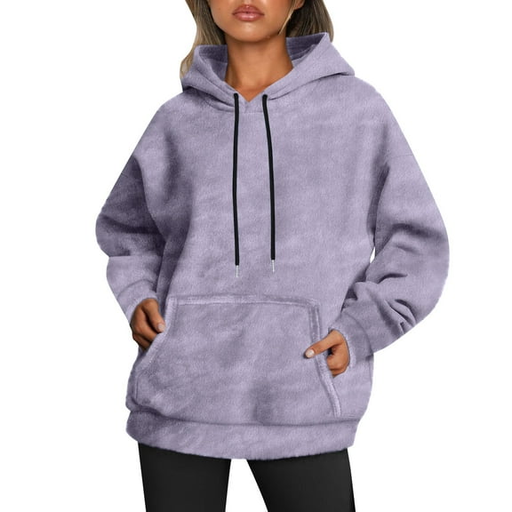 FINALGANG Women Elegant Sweatshirts Solid Color Long Sleeve Oversized Hooded Top Drawstring Hoodie With Pocket Skin Friendly Relaxed Fit Activewear
