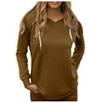 thumbnail image 1 of FINALGANG Women Elegant Sweatshirts Solid Color Long Sleeve V-Neck Hooded Top Casual Shirt With Drawstring Leisure Breathable Daily Wear, 1 of 5