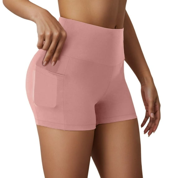 FINALGANG Women New Shorts Solid Color High Waist Yoga Shorts Athletic Thin Leggings With Pockets Design Durable Skin Friendly Fabric For Adult