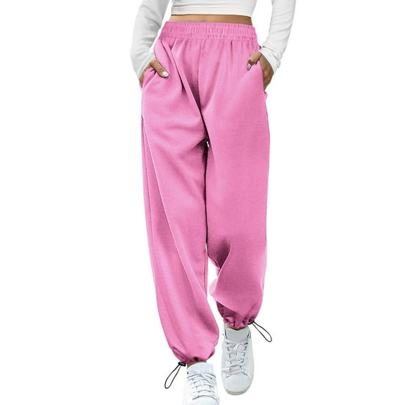FINALGANG Women New Trousers Solid Color Elastic Waistband Wide Leg Sweatpants Ankle-Tied Pants With Pockets Suitable For Various Occasions