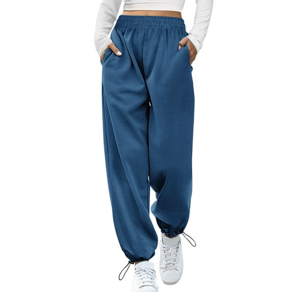 FINALGANG Women New Trousers Solid Color Elastic Waistband Wide Leg Sweatpants Ankle-Tied Pants With Pockets Suitable For Various Occasions